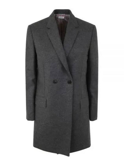 Women's Flannel Sports Wool Double Coat Medium Grey - THOM BROWNE - BALAAN 2