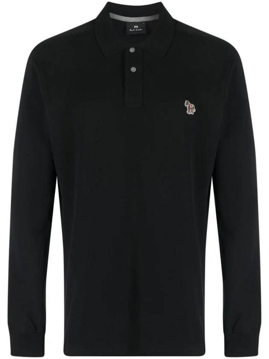 Men's Zebra Patch Long Sleeve Polo Shirt Black - PAUL SMITH - BALAAN 1