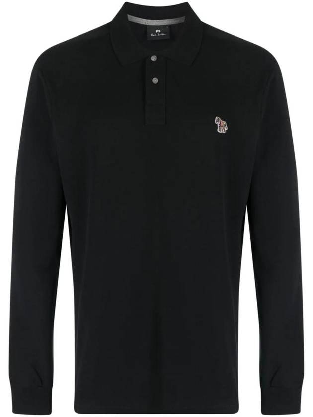 Men's Zebra Patch Long Sleeve Polo Shirt Black - PAUL SMITH - BALAAN 1