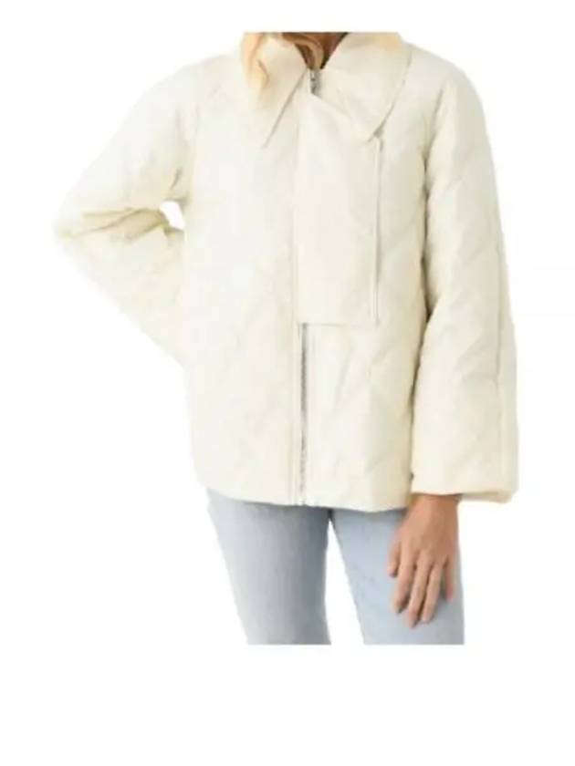 Pointed Collar Diamond Quilted Zip-Up Jacket White - GANNI - BALAAN 2