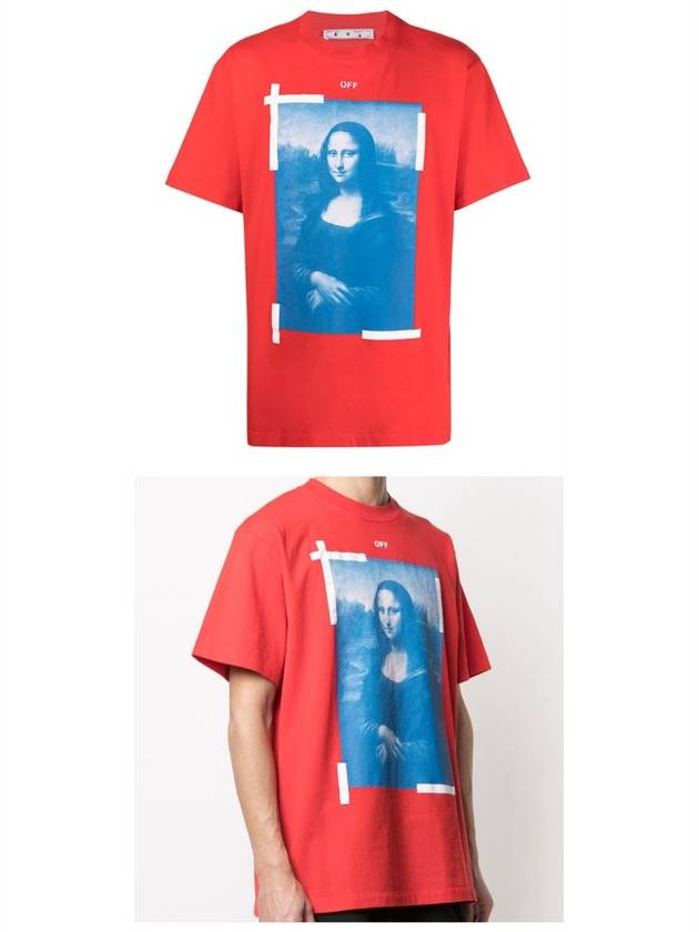 Mona Lisa Print Round Short Sleeve T-Shirt Red - OFF WHITE - BALAAN 5