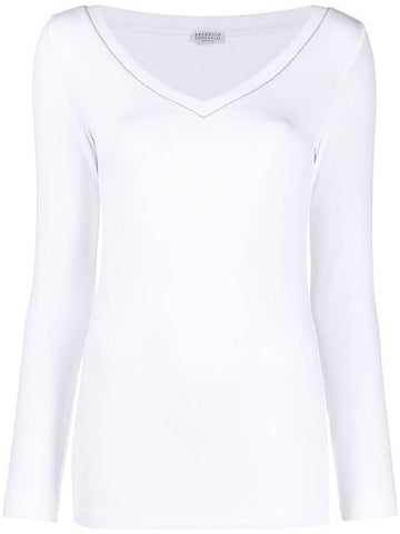 V-neck long sleeve t-shirt M0TC8BJ302 C159 BIANCO B0170374850 - BRUNELLO CUCINELLI - BALAAN 1