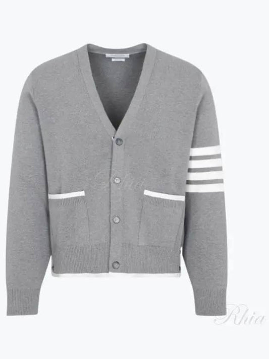 V-Neck Diagonal Armband Cardigan Grey - THOM BROWNE - BALAAN 2