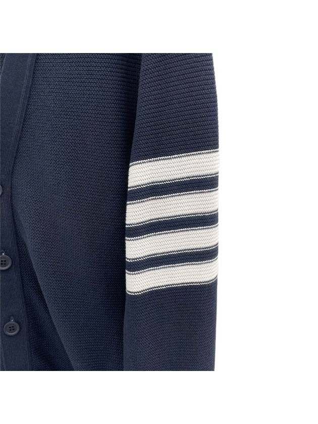 4 Bar Open Raschel Stitch V Neck Cardigan Navy - THOM BROWNE - BALAAN 5