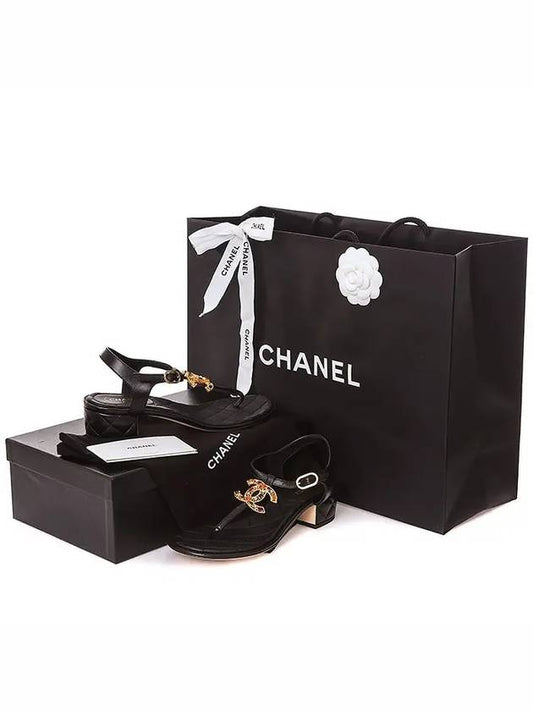 Jewelry CC Logo Quilted Sandals Black - CHANEL - BALAAN.