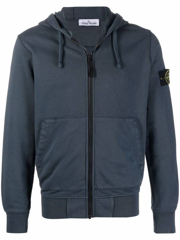 Men's Wappen Patch Fleece Zip Up Hoodie Avio Blue - STONE ISLAND - BALAAN 1