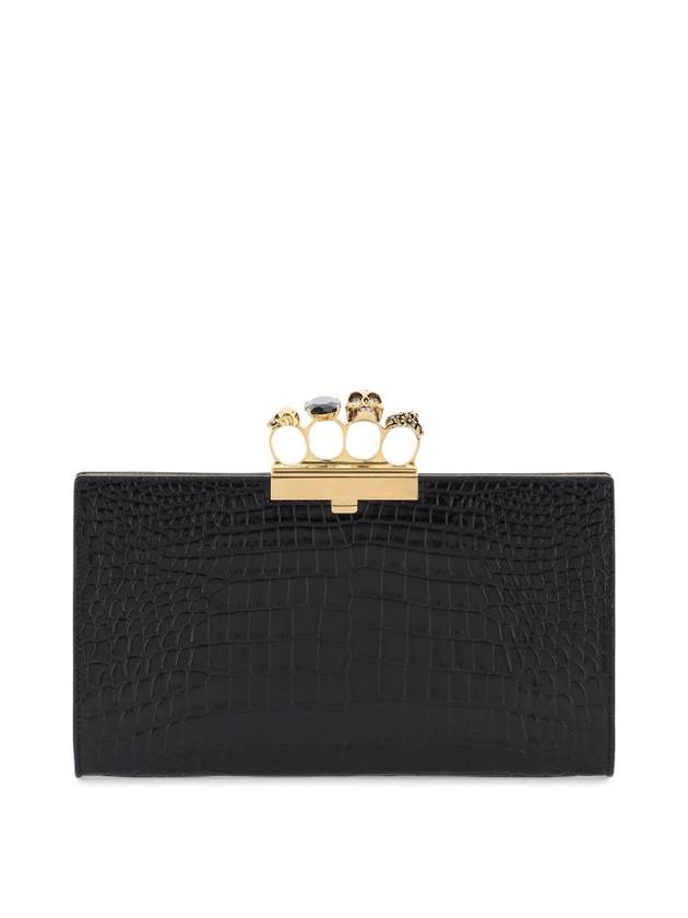 Jewel Four Ring Embossed Clutch Bag Black - ALEXANDER MCQUEEN - BALAAN 1