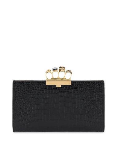 Jewel Four Ring Embossed Clutch Bag Black - ALEXANDER MCQUEEN - BALAAN 1