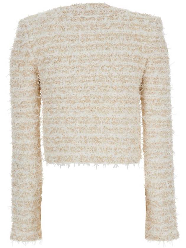 White Crewneck Cardigan With Jewel Buttons In Tech Fabric Woman - BALMAIN - BALAAN 2