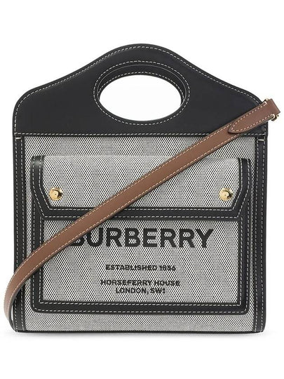 Mini Tri-tone Cotton Canvas and Leather Pocket Crossbody Bag Black Tan - BURBERRY - BALAAN 2