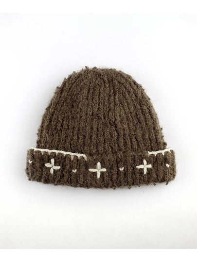 Flower Hand Stitched Beanie Brown - RUBATI - BALAAN 2