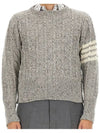 Donegal Twist Cable 4-Bar Classic Crewneck Knit Top Light Grey - THOM BROWNE - BALAAN 3