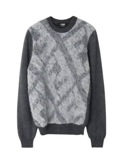 Crew Neck Alpaca Pullover Knit Top Grey - FENDI - BALAAN 2