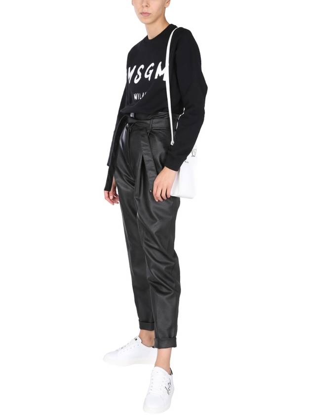 Women's Brushed Logo Crew Neck Sweatshirt Black - MSGM - BALAAN 8