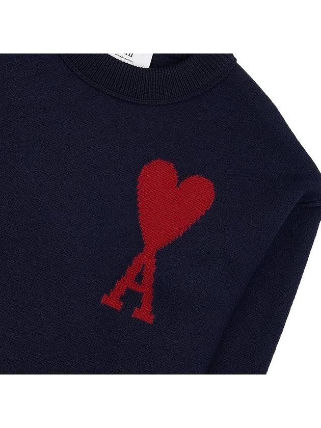 Big Heart Logo Wool Knit Top Navy - AMI - BALAAN 7