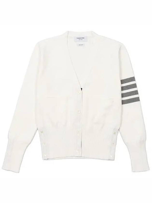 Cotton 4-Bar Milano Classic V-Neck Cardigan White - THOM BROWNE - BALAAN 2