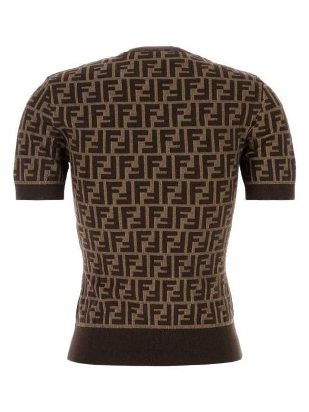 FF Cotton Crew Neck Short-Sleeved Knit Top Brown - FENDI - BALAAN 3