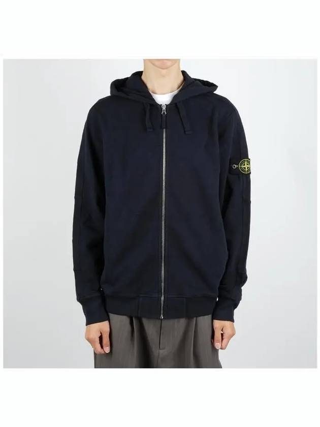 Men's Garment Dyed Malfile Zip Up Hoodie Navy - STONE ISLAND - BALAAN 3