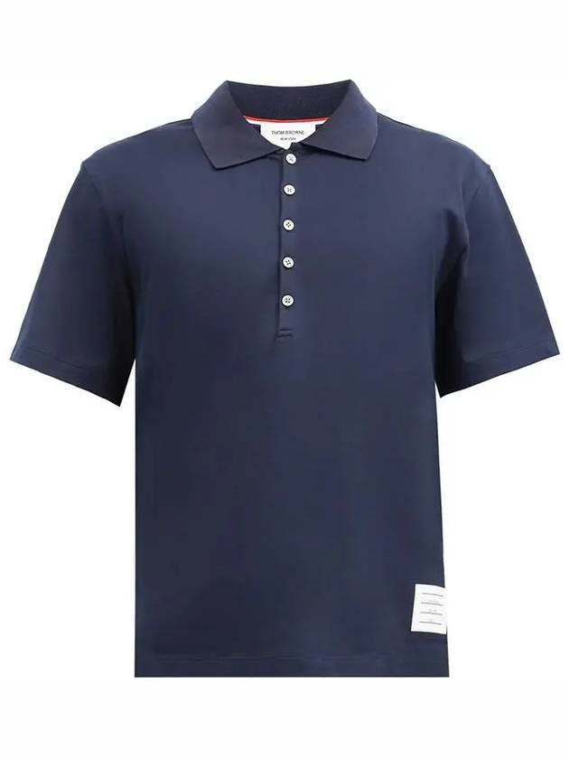 Side Slit Three Stripe Tab Short Sleeve Polo Shirt Navy - THOM BROWNE - BALAAN 2