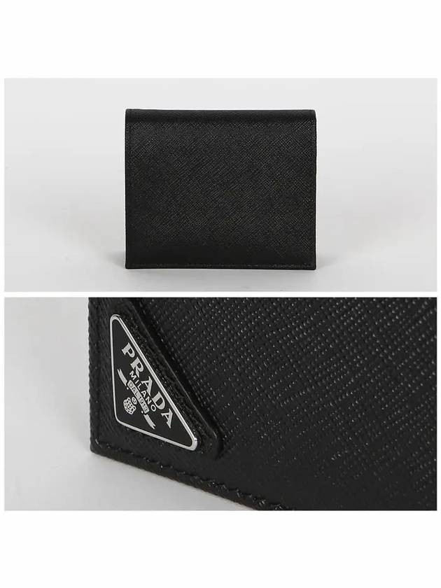 Triangular Logo Saffiano Half Wallet Black - PRADA - BALAAN 4