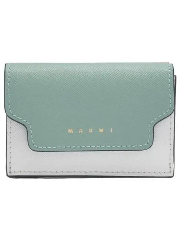 Saffiano Leather Short Wallet Tea Green Limestone Camel - MARNI - BALAAN 1