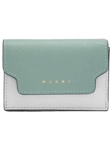 Saffiano Leather Short Wallet Tea Green Limestone Camel - MARNI - BALAAN 1