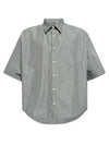 Striped Boxy Fit Short Sleeve Shirt Grey - AMI - BALAAN 2