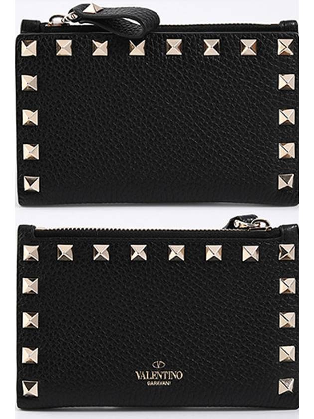 Logo Rockstud Leather Card Wallet Black - VALENTINO - BALAAN 3