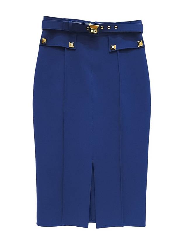 Women's Gold Button Tight HLine Skirt Cobalt Blue G0471590 - ELISABETTA FRANCHI - BALAAN 1