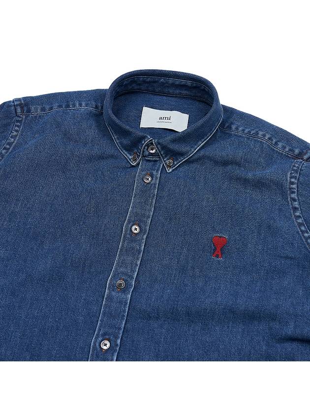 De Coeur Embroidered Denim Long Sleeve Shirt Blue - AMI - BALAAN 8