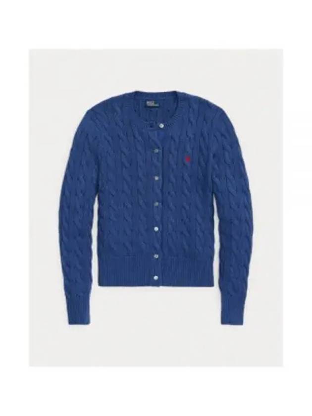 Women's Embroidered Logo Pony Cable Cardigan Blue - POLO RALPH LAUREN - BALAAN 2