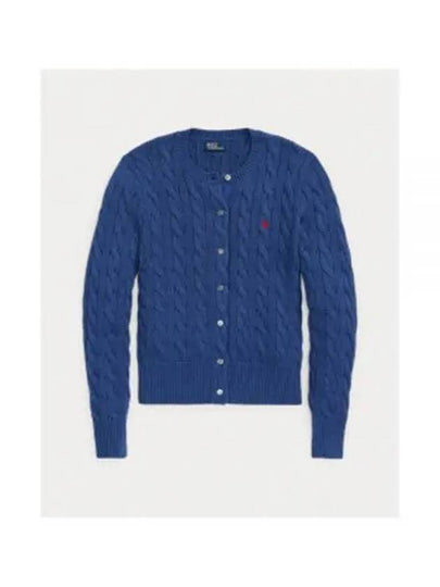 Women's Embroidered Logo Pony Cable Cardigan Blue - POLO RALPH LAUREN - BALAAN 2