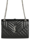 Envelope Medium Chain Bag in Mix Matelasse Grain De Poudre Embossed Leather Black - SAINT LAURENT - BALAAN 2