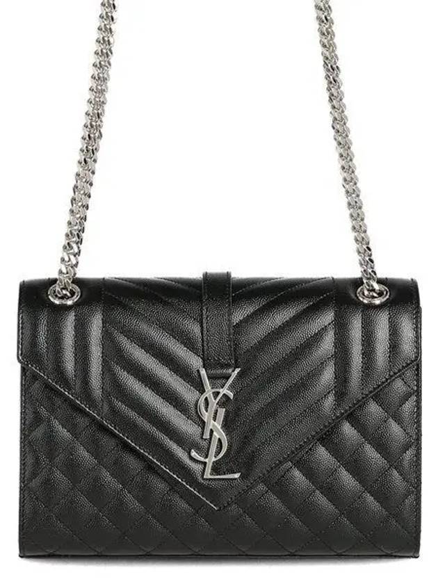 Envelope Medium Chain Bag in Mix Matelasse Grain De Poudre Embossed Leather Black - SAINT LAURENT - BALAAN 2