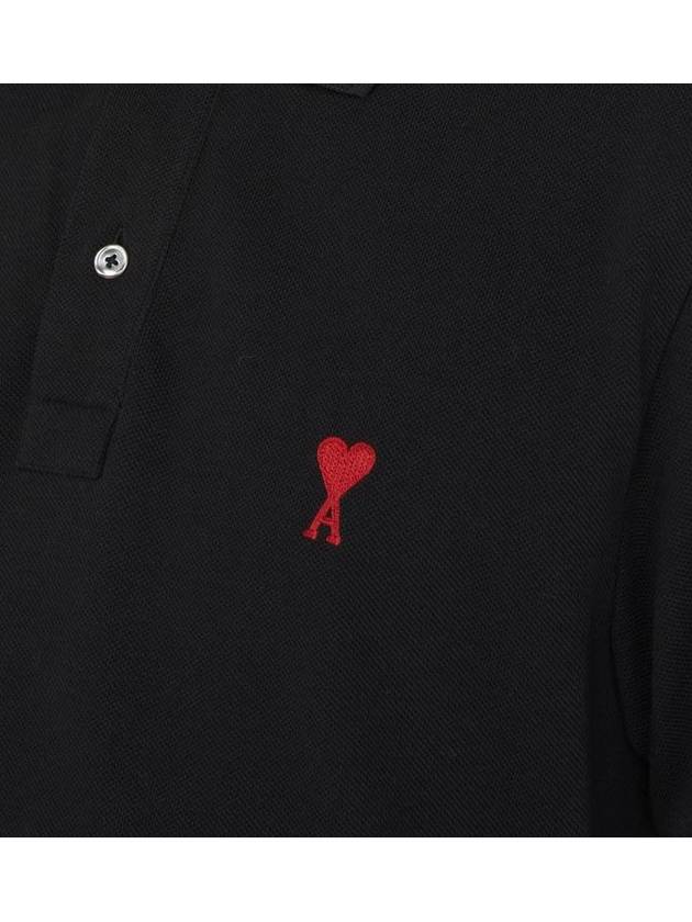 Heart Logo Polo Shirt Black - AMI - BALAAN 4