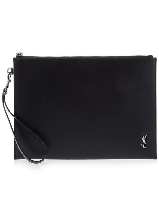 Tiny Monogram Silver Clutch Bag Black - SAINT LAURENT - BALAAN 2