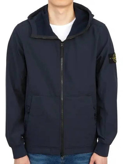 Men's Wappen Patch Softshell Zip Up Hoodie Navy - STONE ISLAND - BALAAN 2