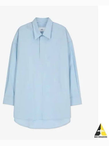 Oversized Curve Hem Shirt Blue FDR108CO0014450 - AMI - BALAAN 1