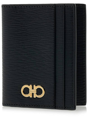 Men's Revival Ganzio Card Wallet 66 0371 NERO PEBBLE 0741376 - SALVATORE FERRAGAMO - BALAAN 1