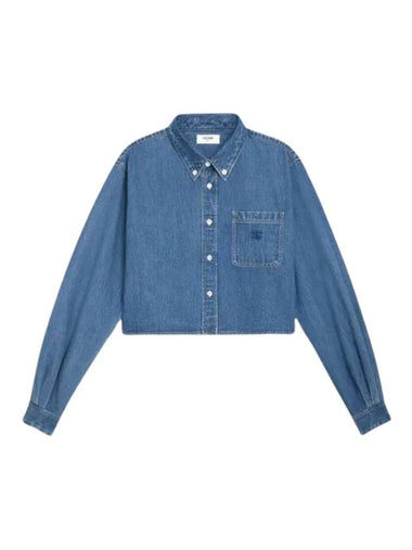 Union Ocean Wash Denim Crop Shirt Blue - CELINE - BALAAN 1