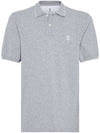 Embroidered Logo Short Sleeve Polo Shirt Grey - BRUNELLO CUCINELLI - BALAAN 3