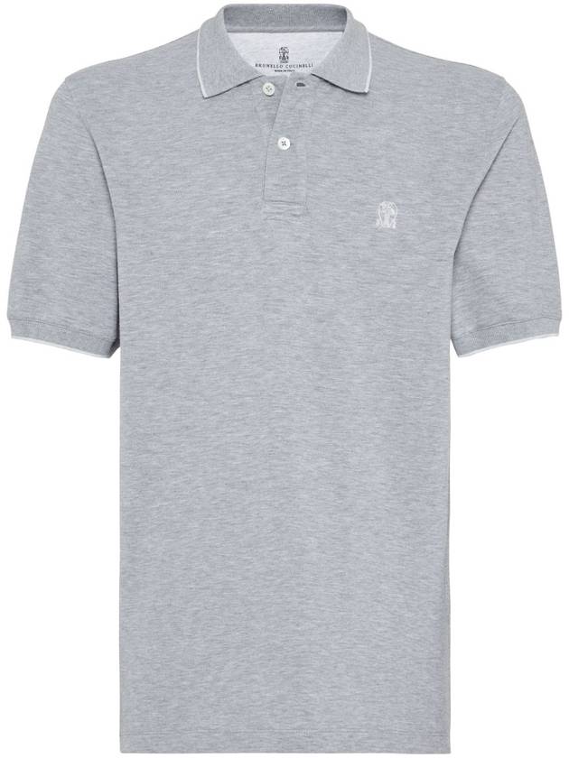 Embroidered Logo Short Sleeve Polo Shirt Grey - BRUNELLO CUCINELLI - BALAAN 3