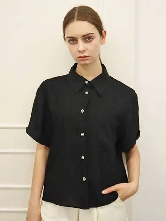Linen50 Black Collar ShirtLinen50 Black Shirt - DAMAGE MNEMONIC - BALAAN 1