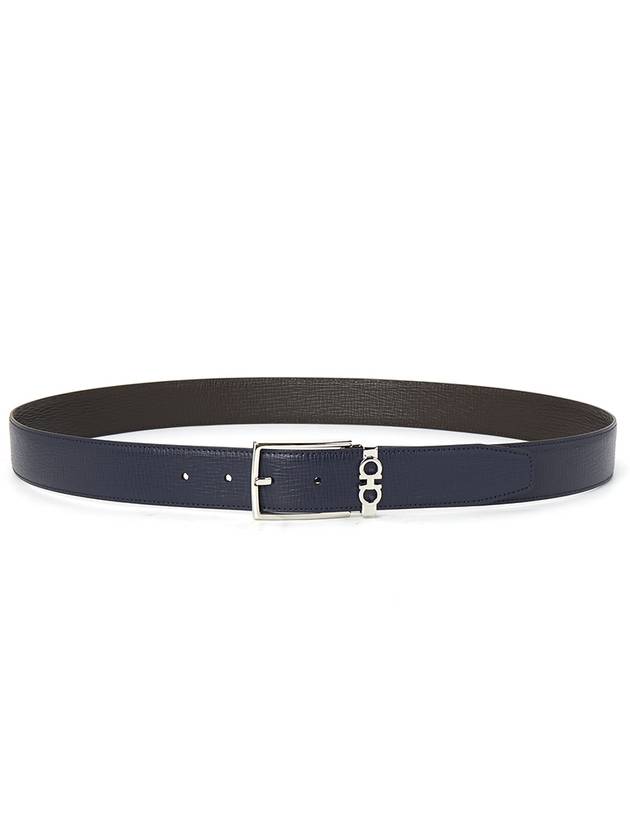 Gancini Reversible Adjustable Leather Belt Midnight Blue Testa Di Moro - SALVATORE FERRAGAMO - BALAAN 4