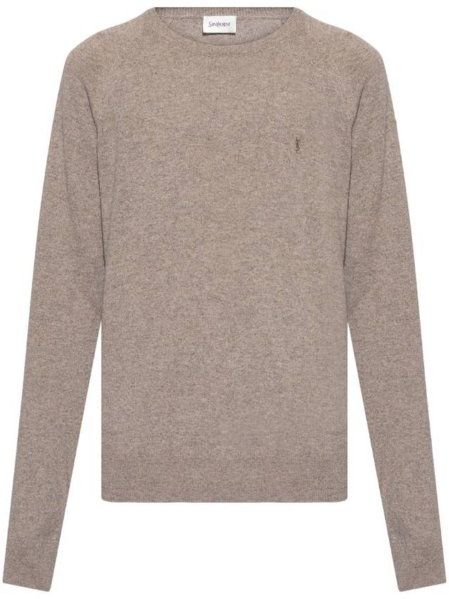 Cassandre crew neck long sleeve knit top beige - SAINT LAURENT - BALAAN 2