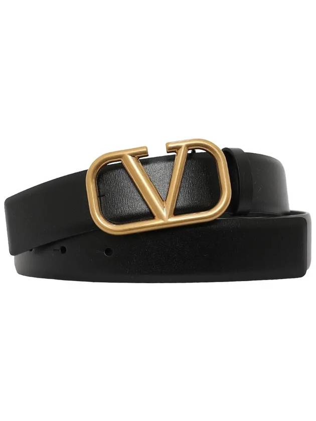 V Logo Signature Buckle Leather Belt Black - VALENTINO - BALAAN 1