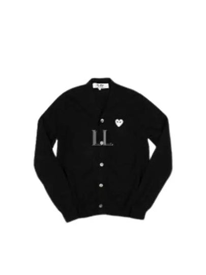 White Heart Wappen V-Neck Wool Cardigan Black - COMME DES GARCONS PLAY - BALAAN 2