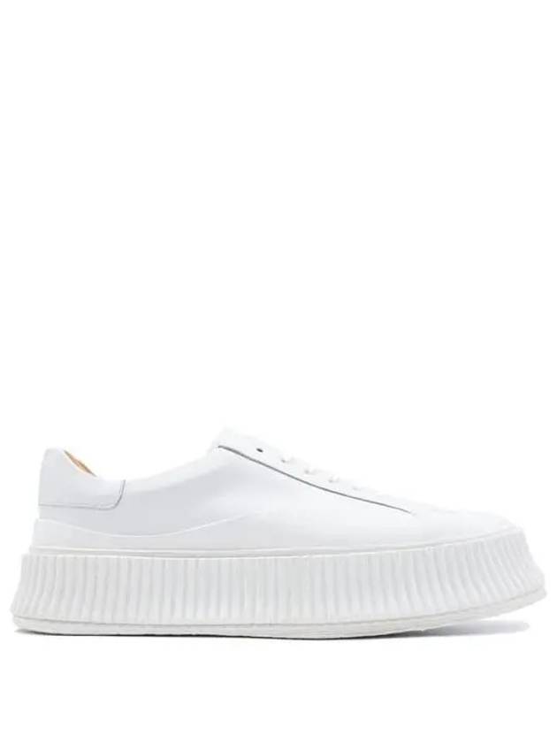 Logo Round Toe Calfskin Leather Low Top Sneakers Porcelain - JIL SANDER - BALAAN 2