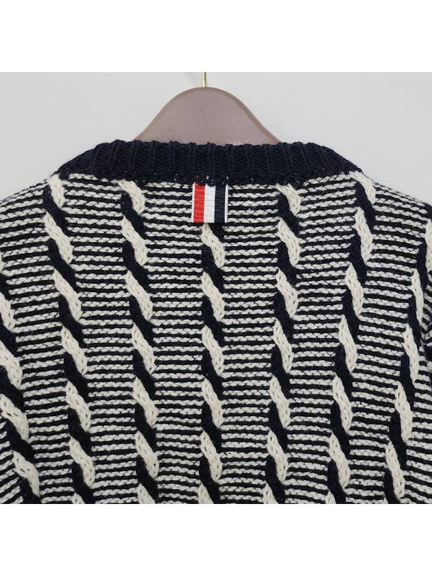 Bicolor Twist Cable 4 Bar Crew Neck Knit Top Navy - THOM BROWNE - BALAAN 9