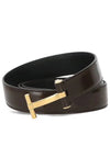 Logo Buckle Leather Belt Brown - TOM FORD - BALAAN 2